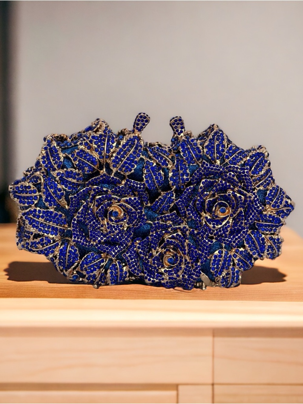 Embellished Blue Floral Evening Clutch - Women Accessories